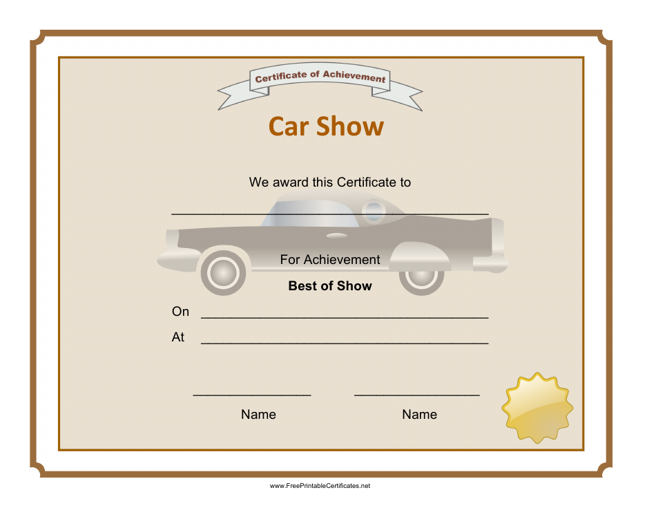 Best of Car Show Award Certificate Template - Preview Image