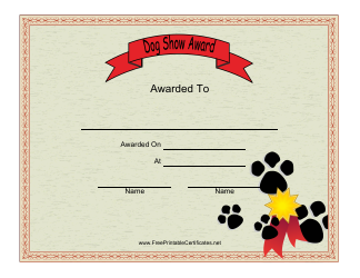 Document preview: Dog Show Award Certificate Template