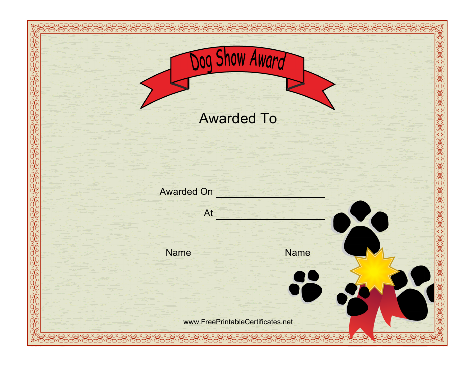 Dog Show Award Certificate Template Preview