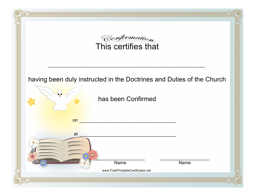 Doctrines and Duties of the Church Confirmation Certificate Template - Beige