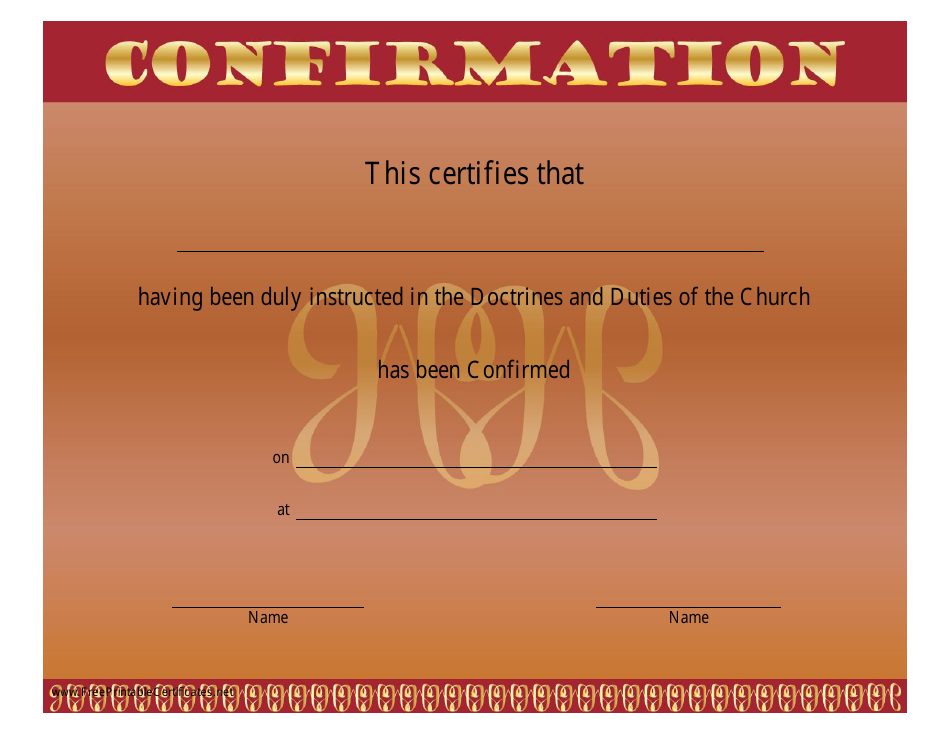 Doctrines and Duties of the Church Confirmation Certificate Template - Orange