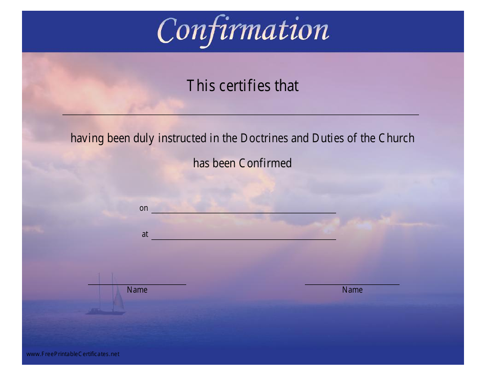 Doctrines and Duties of the Church Confirmation Certificate Template - Blue Preview