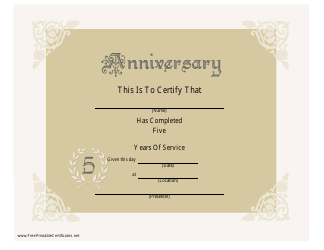 Document preview: 5 Years Anniversary Certificate Template