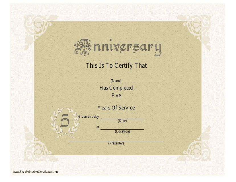 5 Years Anniversary Certificate Template