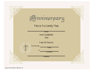 Document preview: 1 Year Anniversary Certificate Template