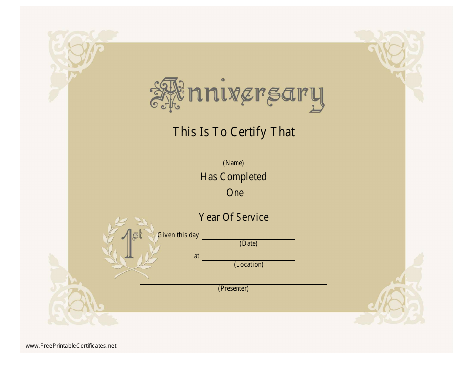 1 Year Anniversary Certificate Template, Page 1