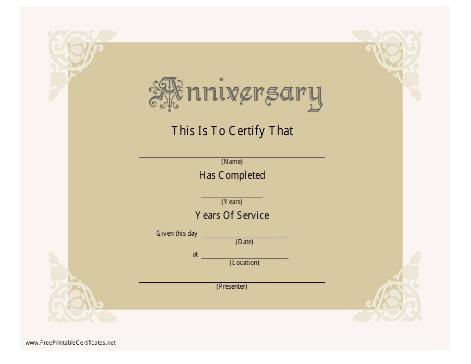 Anniversary Certificate Template Download Printable PDF | Templateroller