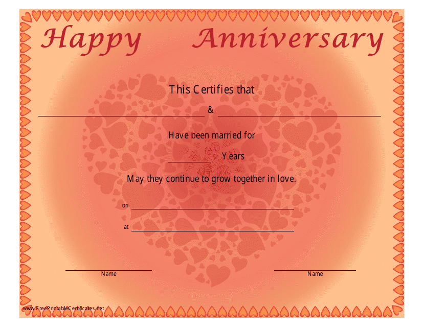 Marriage Anniversary Certificate Template