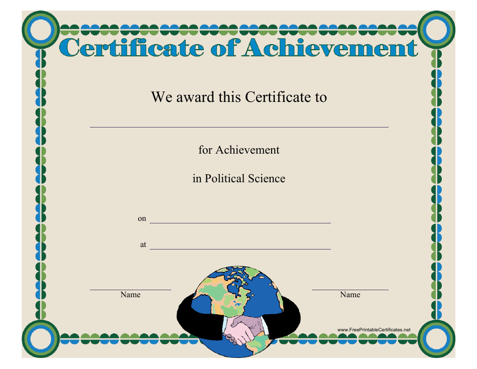 Political Science Achievement Certificate Template, Page 1