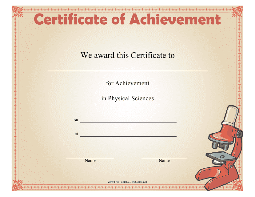 Physical Sciences Certificate of Achievement Template
