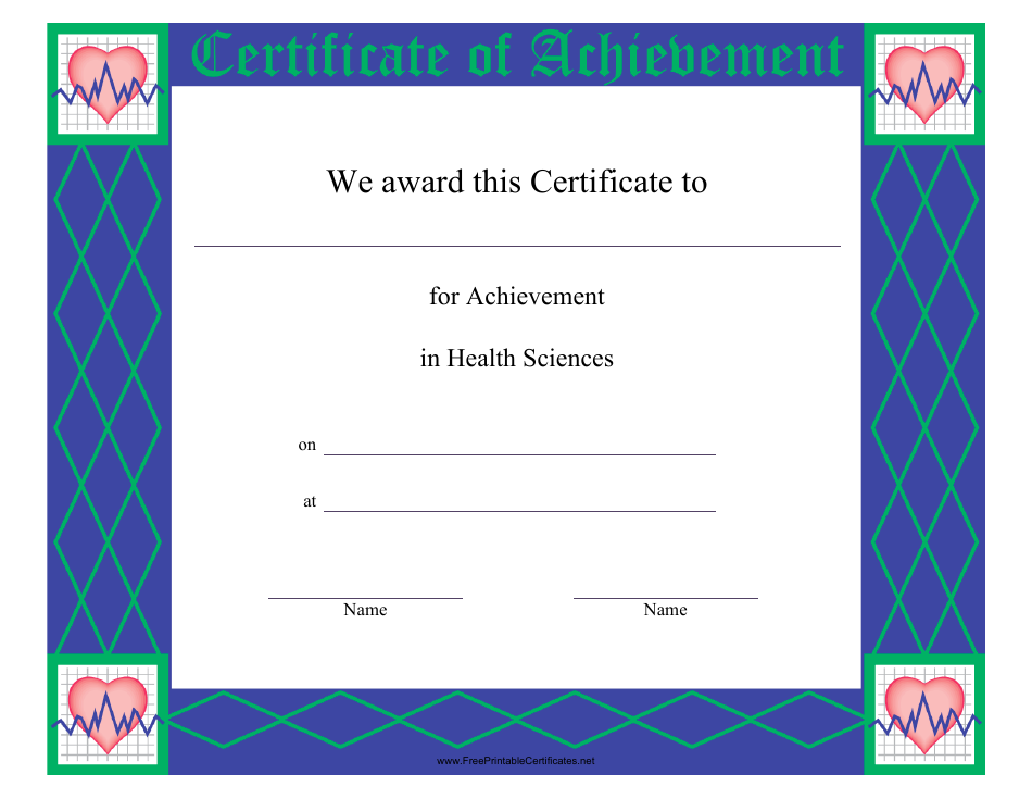 Health Sciences Certificate of Achievement Template Preview