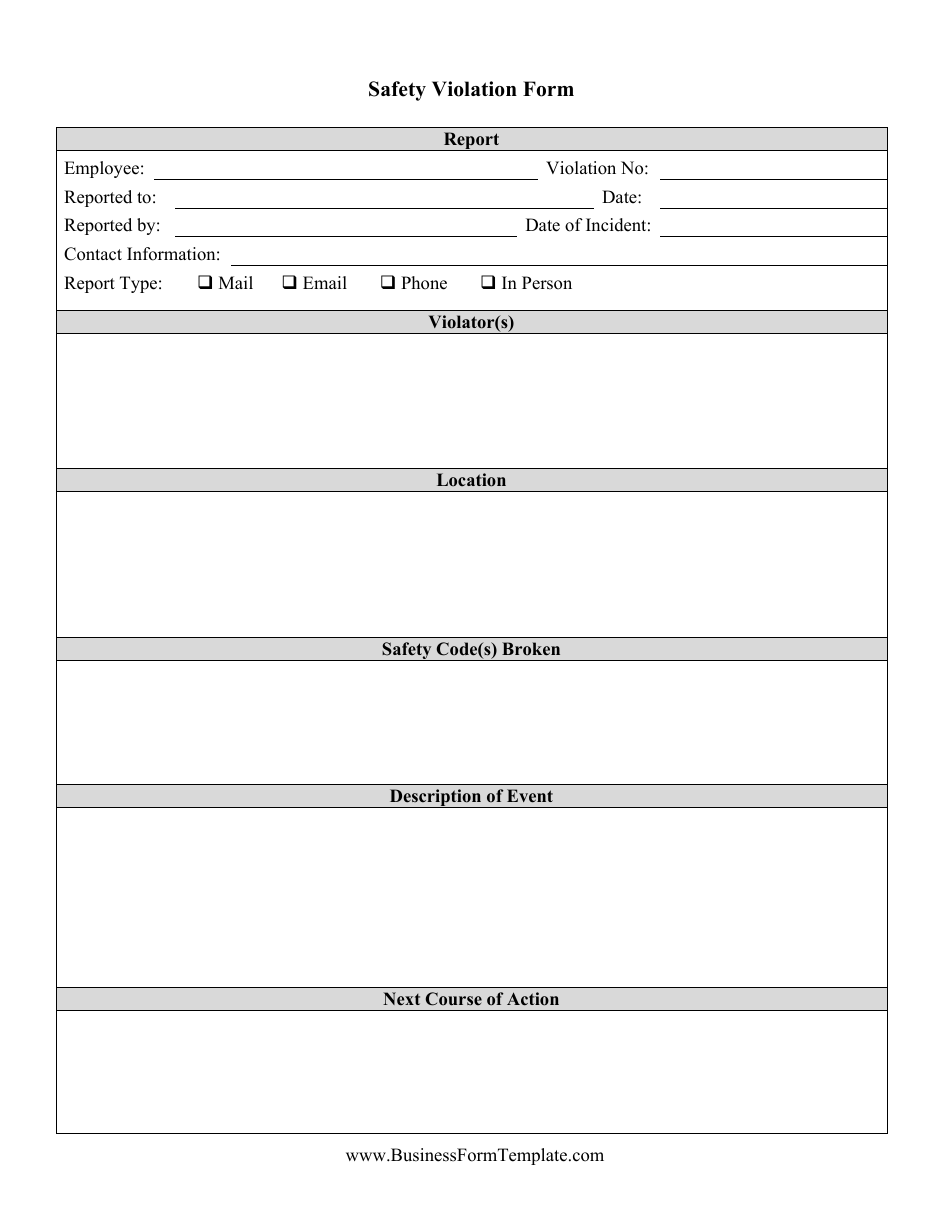 Safety Violation Form, Page 1