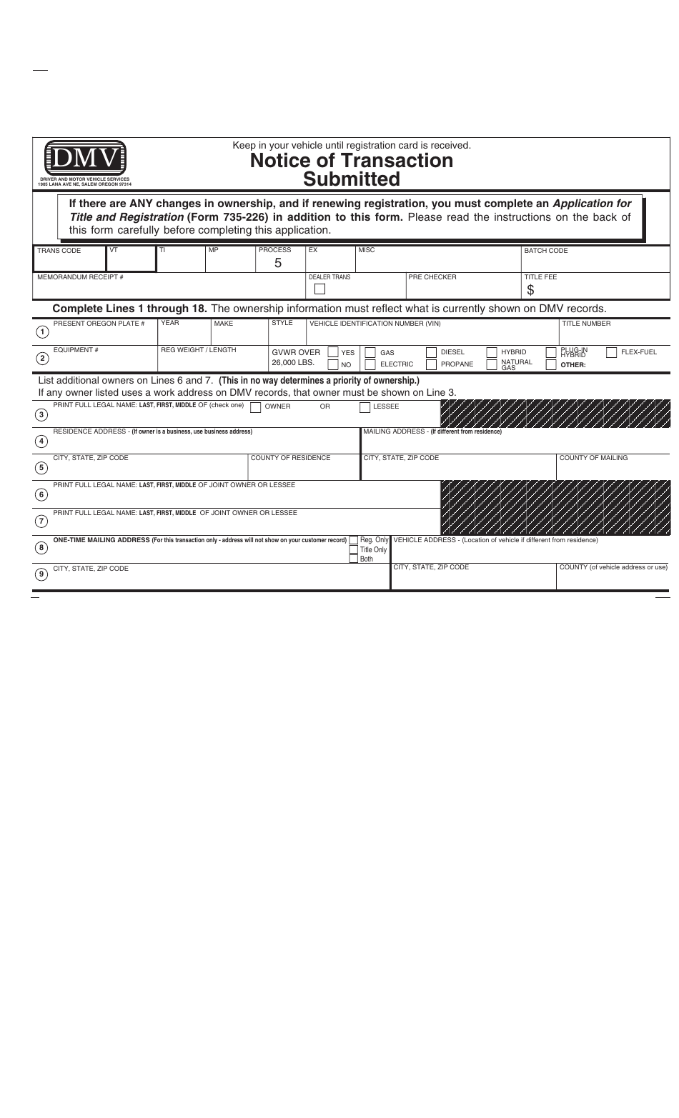 Form 735-515 Application for Replacement Title - Oregon, Page 2