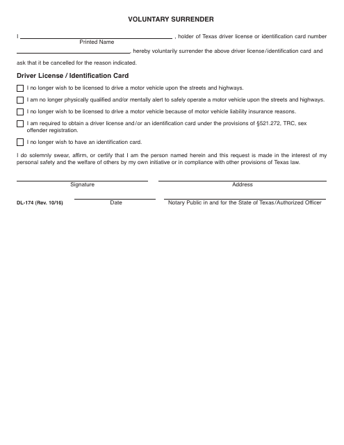 Form DL-174  Printable Pdf