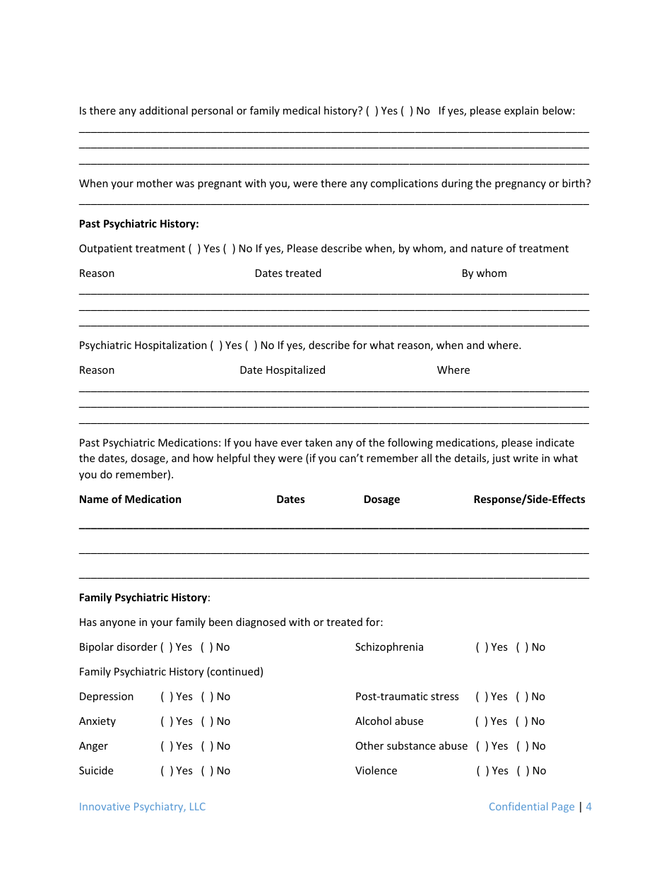 Psychiatric Intake Form - Innovative Psychiatry, Page 4