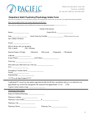 Outpatient Adult Psychiatry/Psychology Intake Form - Pacific Pain &amp; Wellness Group