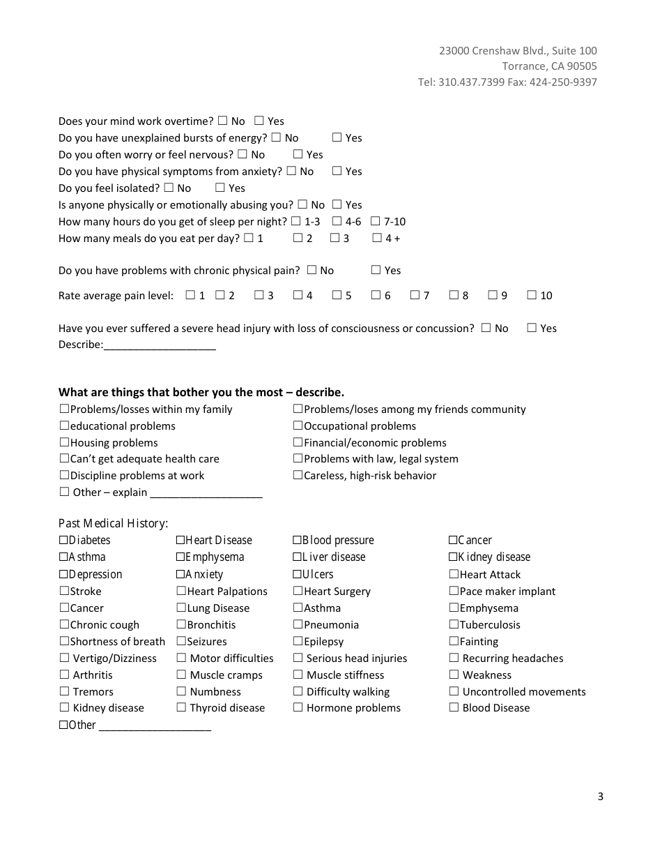 Outpatient Adult Psychiatry / Psychology Intake Form - Pacific Pain  Wellness Group, Page 3