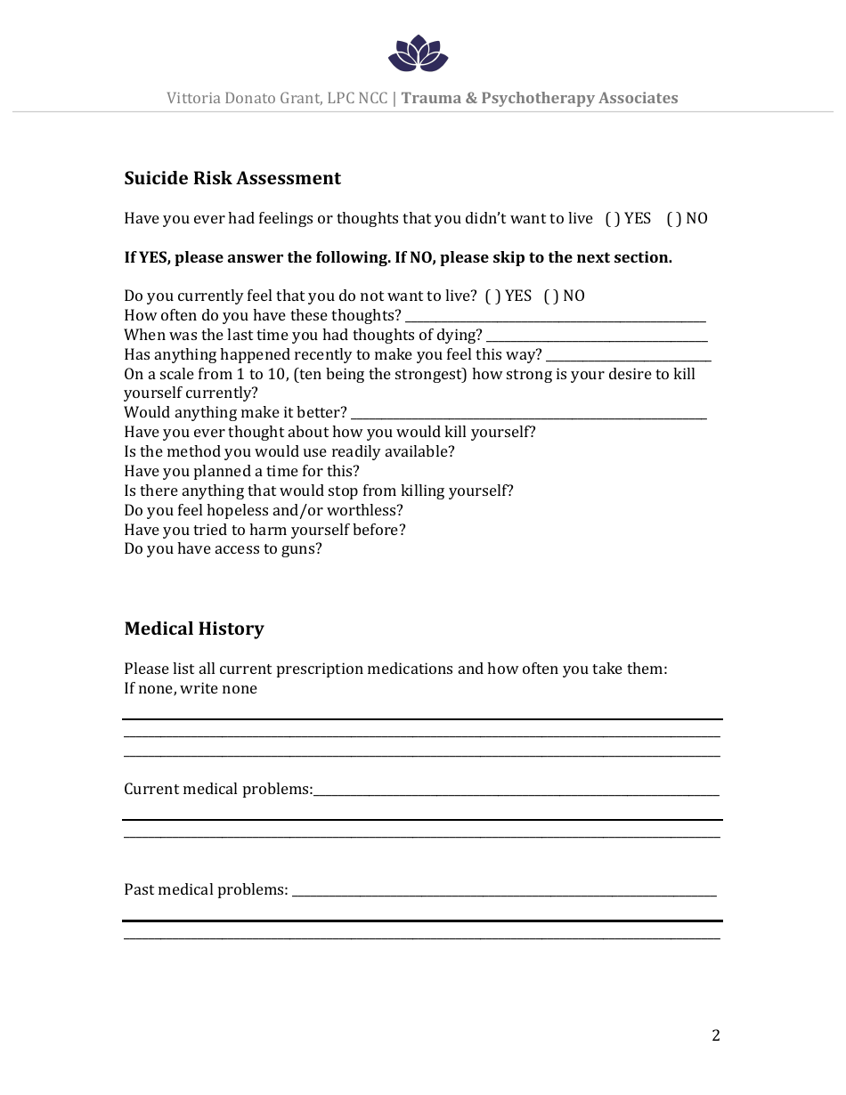 Mental Health Intake Form - Trauma & Psychotherapy Associates - Fill ...