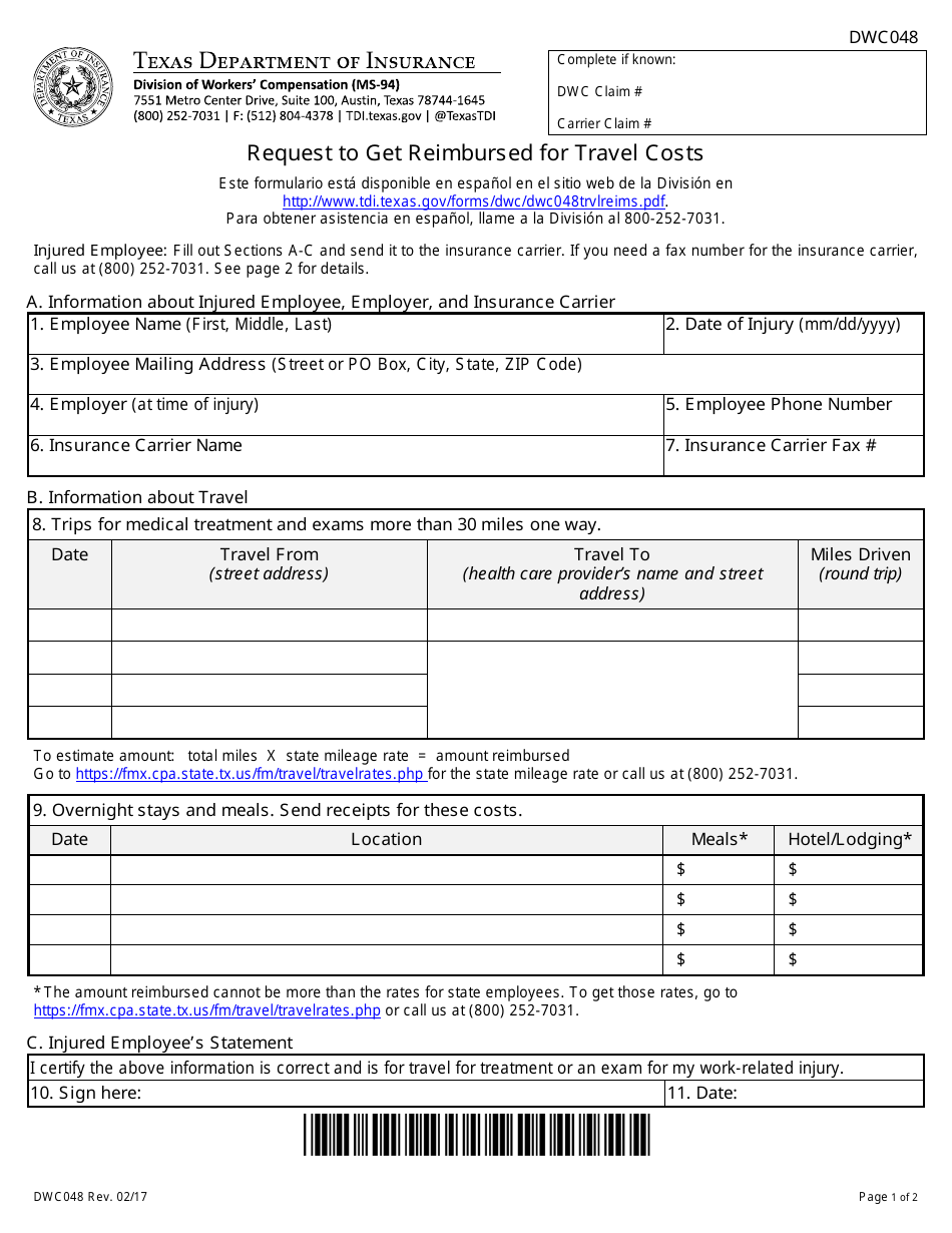 DWC Form 048 - Fill Out, Sign Online and Download Fillable PDF, Texas ...