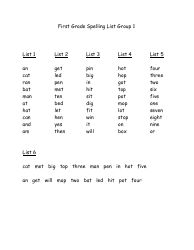 Document preview: First Grade Spelling Lists