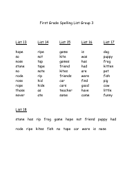 First Grade Spelling Lists, Page 3
