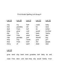 First Grade Spelling Lists, Page 4
