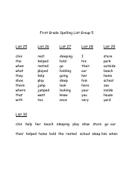First Grade Spelling Lists, Page 5