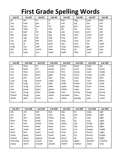 Free Printable First Grade Sight Words