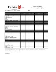 &quot;Housekeeping Weekly Log Template - Calvin College&quot;