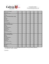 Housekeeping Weekly Log Template - Calvin College, Page 2