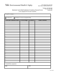 Document preview: Biennial Controlled Substance Inventory Record Form - Yale Environmental Health & Safety