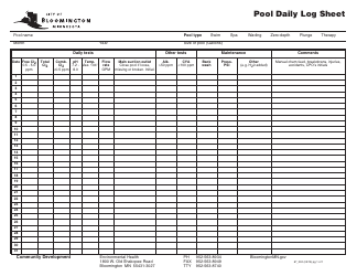 Document preview: Pool Daily Log Sheet - City of Bloomington, Minnesota