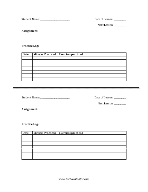 Music Practice Log Template - Small Tables