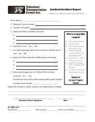Document preview: Incident/Accident Report Form - Volunteer Transportation Center, Inc