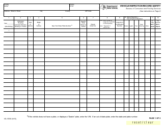 Document preview: Form VS-1074S Vehicle Inspection Record-Safety - New York