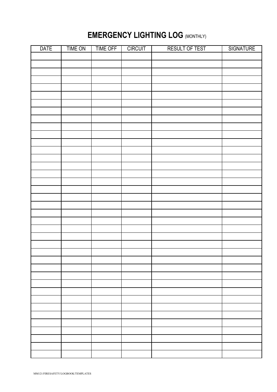 Free Printable Emergency Lighting Test Log Template - Printable Templates