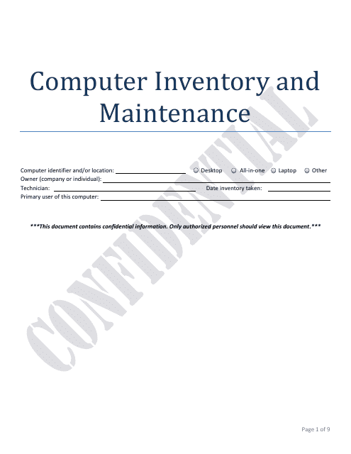 Computer Inventory and Maintenance Template - Confidential