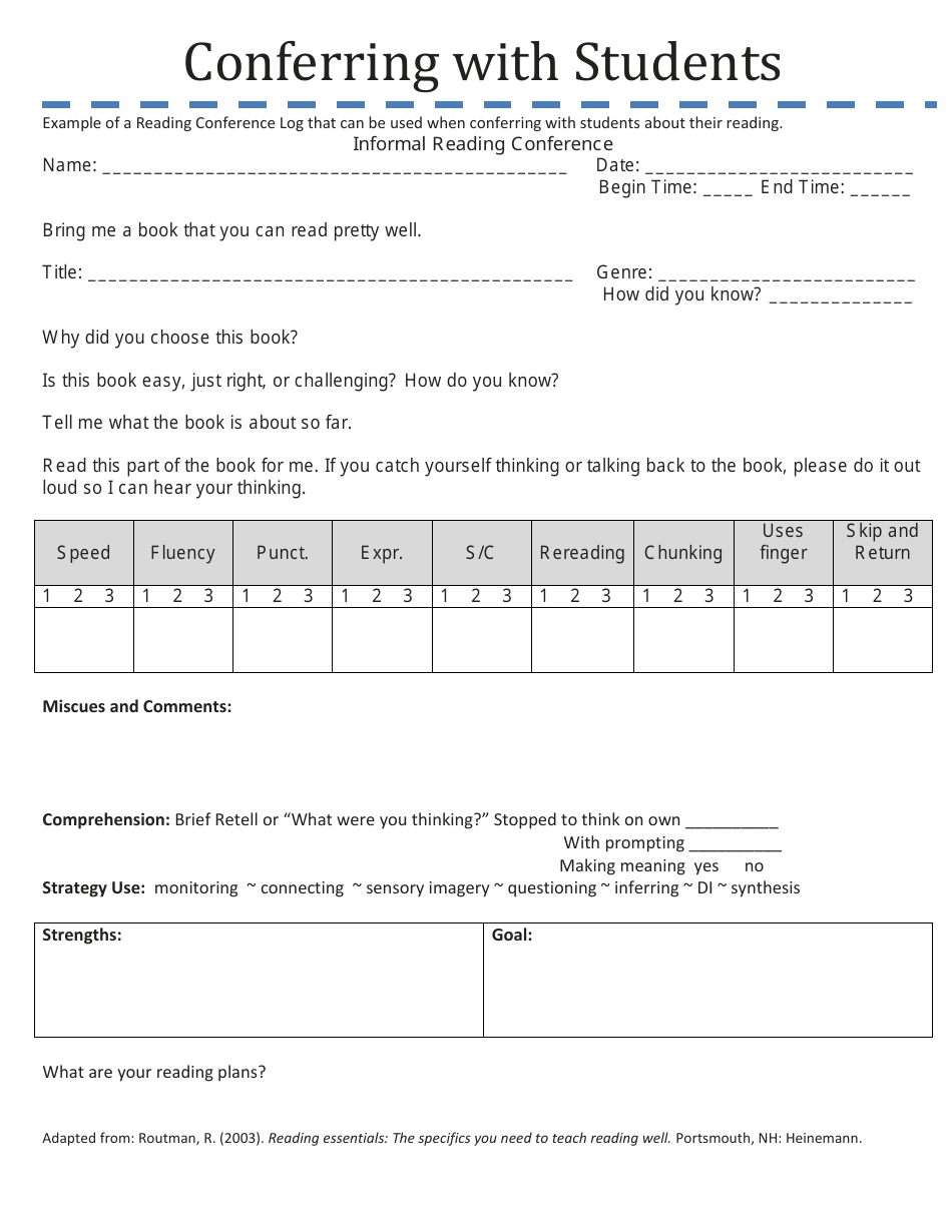 Conferring With Students - Conference Log - Wisconsin, Page 10