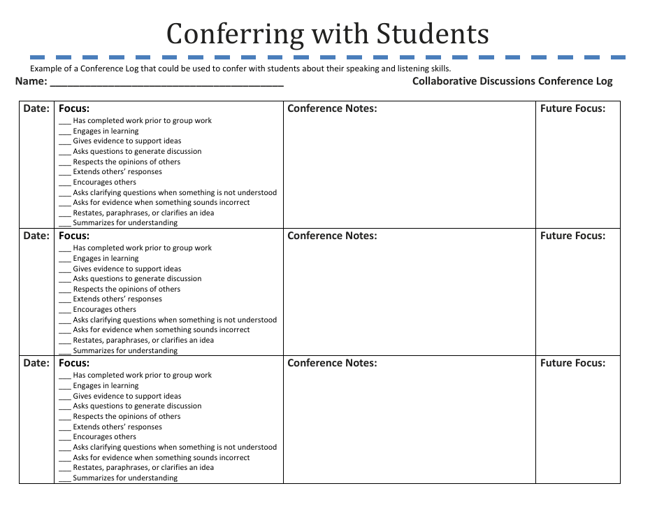 Conferring With Students - Conference Log - Wisconsin, Page 3