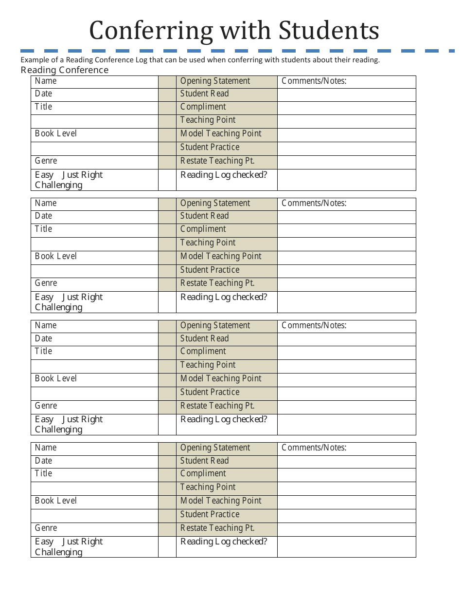 Conferring With Students - Conference Log - Wisconsin, Page 7