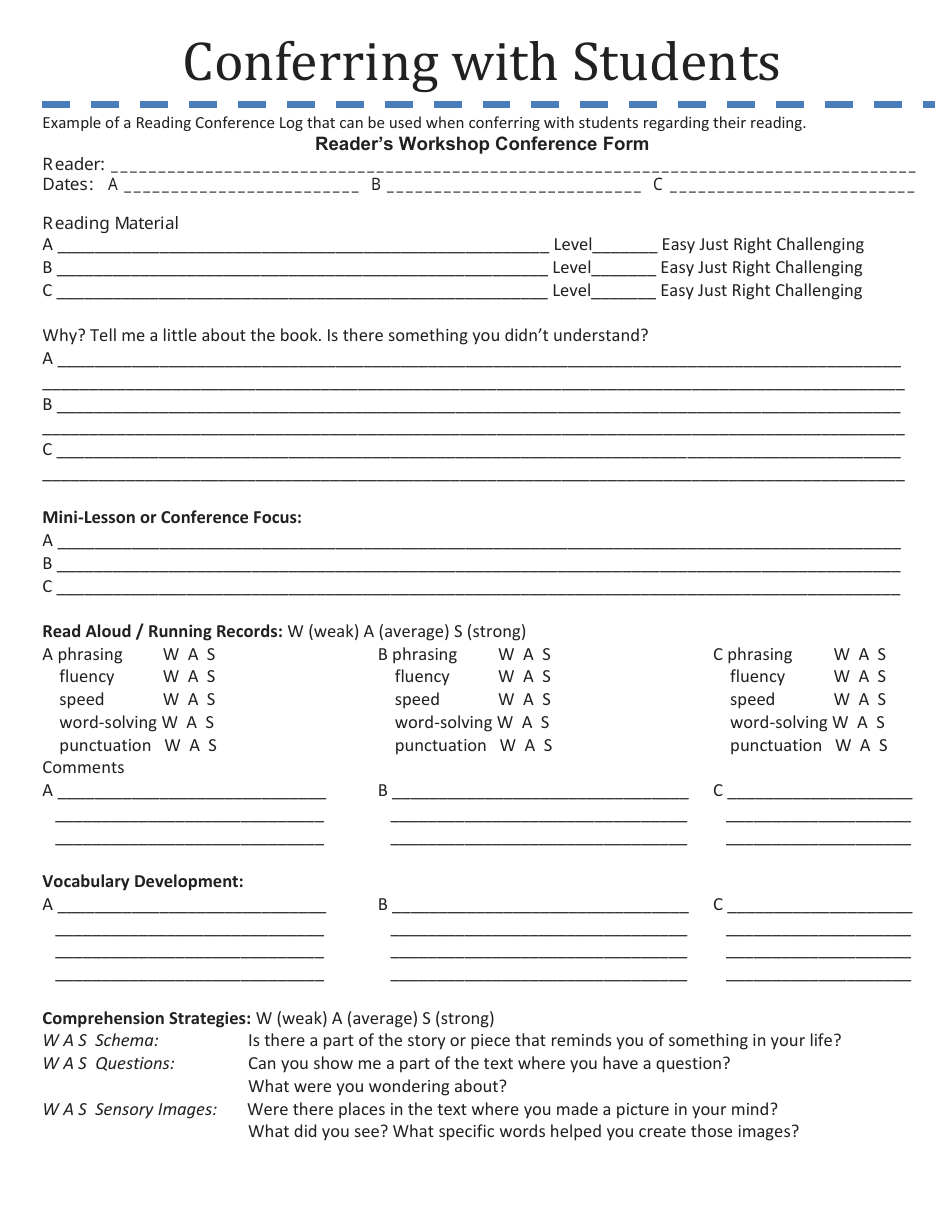 Conferring With Students - Conference Log - Wisconsin, Page 8