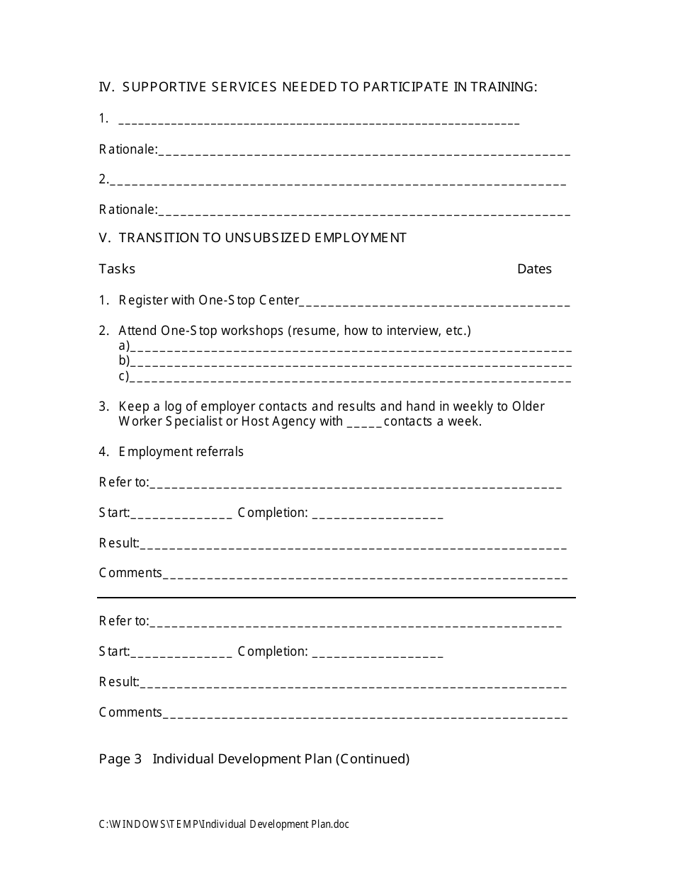 Individual Development Plan - Senior Community Service Employment Program, Page 2