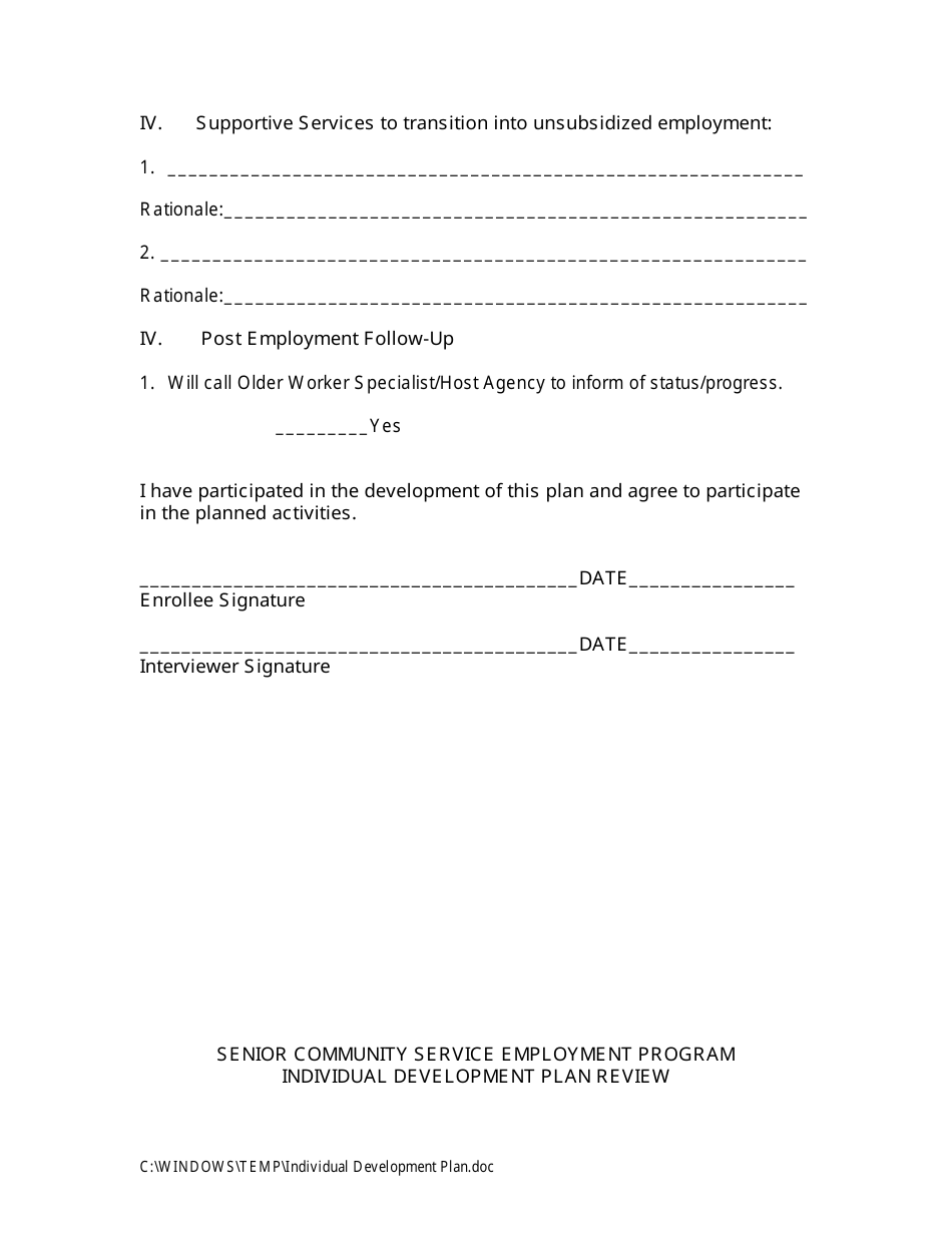 Individual Development Plan - Senior Community Service Employment Program, Page 3