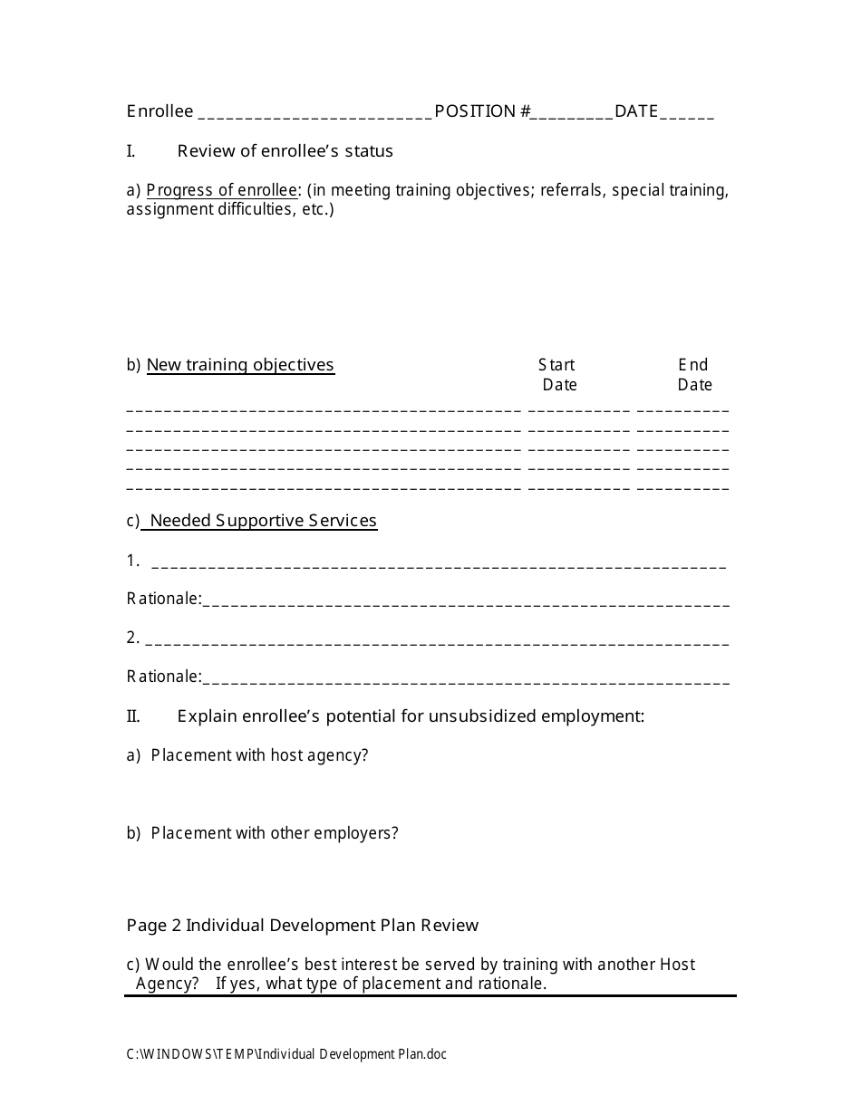 Individual Development Plan - Senior Community Service Employment Program, Page 4