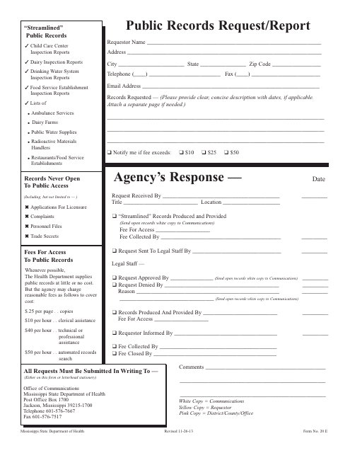 Form 20 E Public Records Request/Report - Mississippi