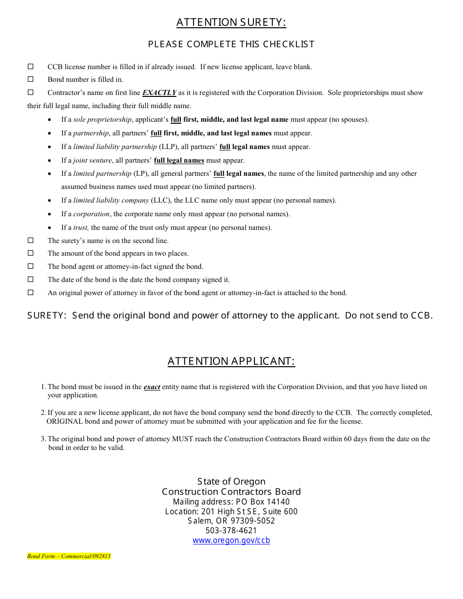 Commercial Surety Bond - Oregon, Page 2