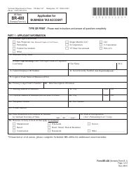 VT Form BR-400 Application for Business Tax Account - Vermont