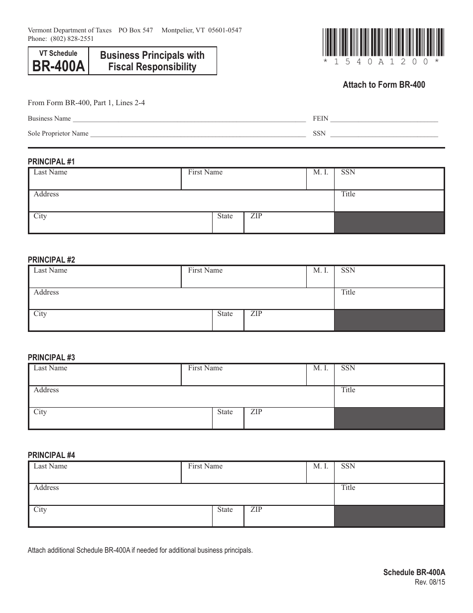 VT Form BR-400 Application for Business Tax Account - Vermont, Page 4
