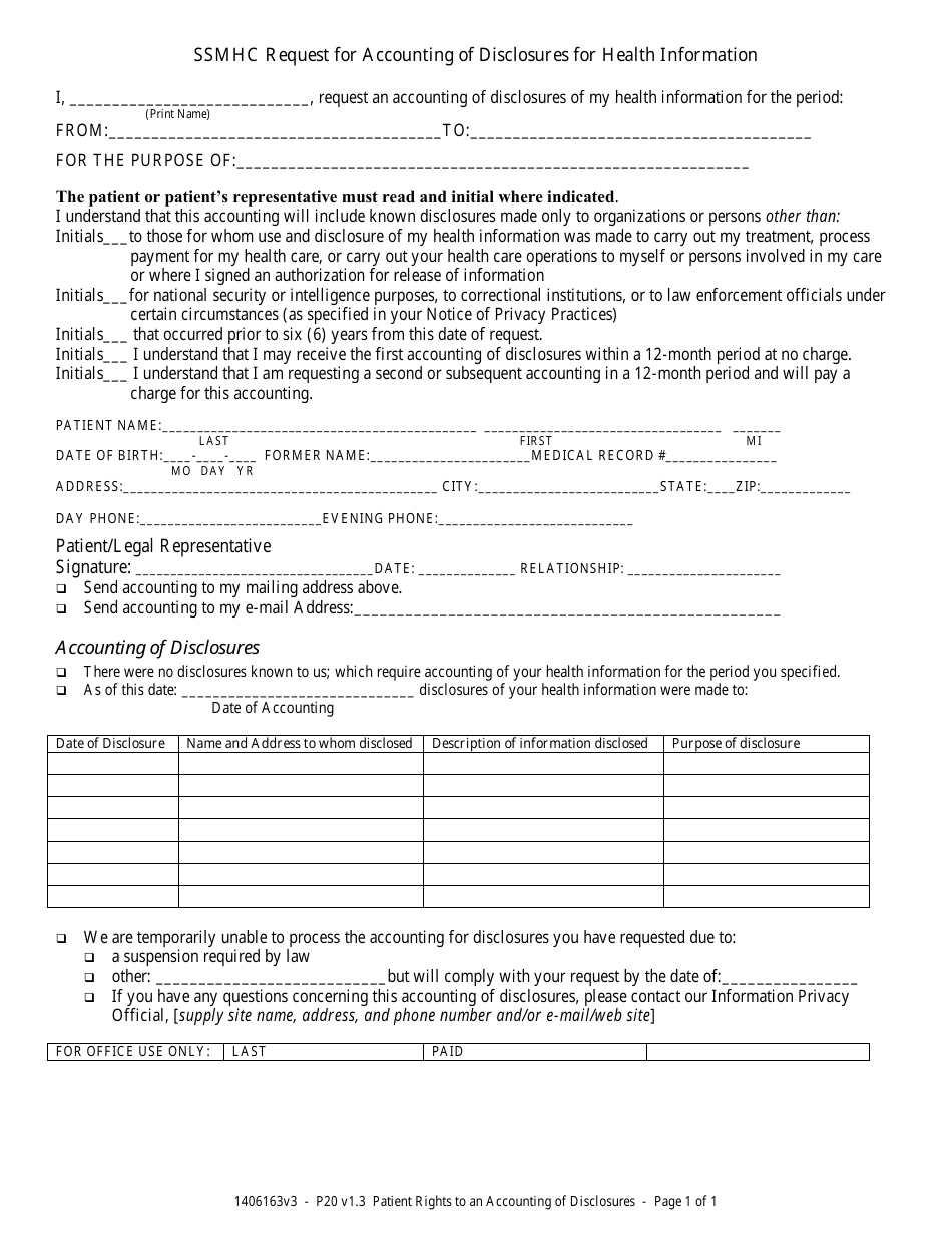 Request for Accounting of Disclosures for Health Information Form