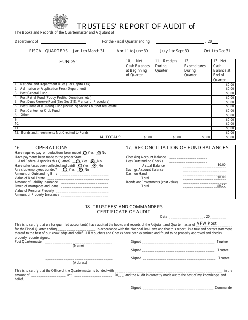 Trustees' Report Form of Audit - Veterans of Foreign Wars of the United States Download Pdf